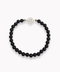 Kugelarmband Schwarzer Achat mit zartem Pentagramm