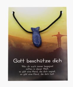 „Gott beschütze dich“ Sodalith Fisch Anhänger gebohrt auf großer Karte