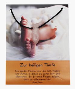 „Zur heiligen Taufe“ Rosenquarz Fisch Anhänger gebohrt auf großer Karte