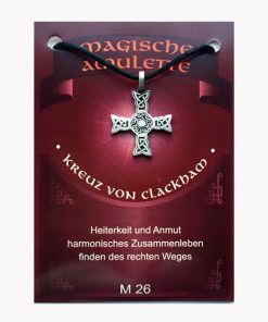 Anhänger Kreuz von Clackham – Magische Amulette aus Zinn auf großer Karte mit Infoheft