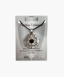 Merlins Talisman Anhänger aus Zinn auf kleiner Karte (Die Ritter)