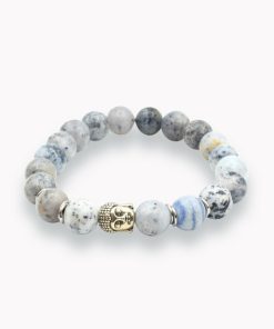 Dentritenchalcedon Kugelarmband mit Buddha Perle silber