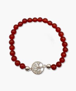 Roter Achat Kugelarmband mit Lebensbaum silber