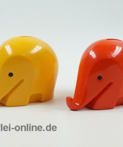 Luigi Colani Design | 2 kleine Elefanten Spardosen | Sparbüchse | 60-70er Jahre | Dresdner Bank | rot,gelb