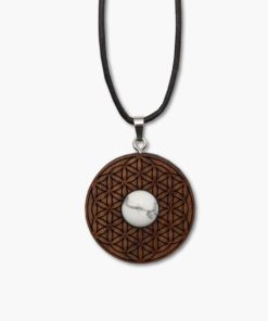 Holzanhänger Blume des Lebens mit Edelstein Howlith weiß