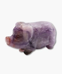 Steinfigur Schwein aus Fluorit violett