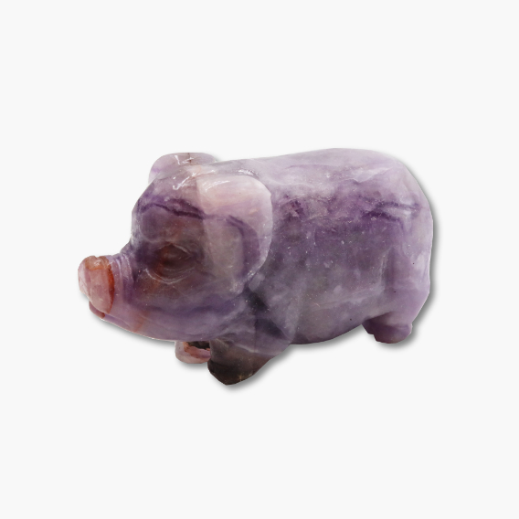 Steinfigur Schwein aus Fluorit violett