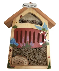 Insektenhotel Insektenquartier klein Vogelvilla rot bemalt Höhe 40 cm